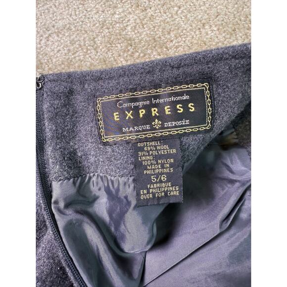 Vtg 90s Express International Skirt Gray Wool Blend Mini Size 5 6 Pockets C526 - Picture 6 of 11